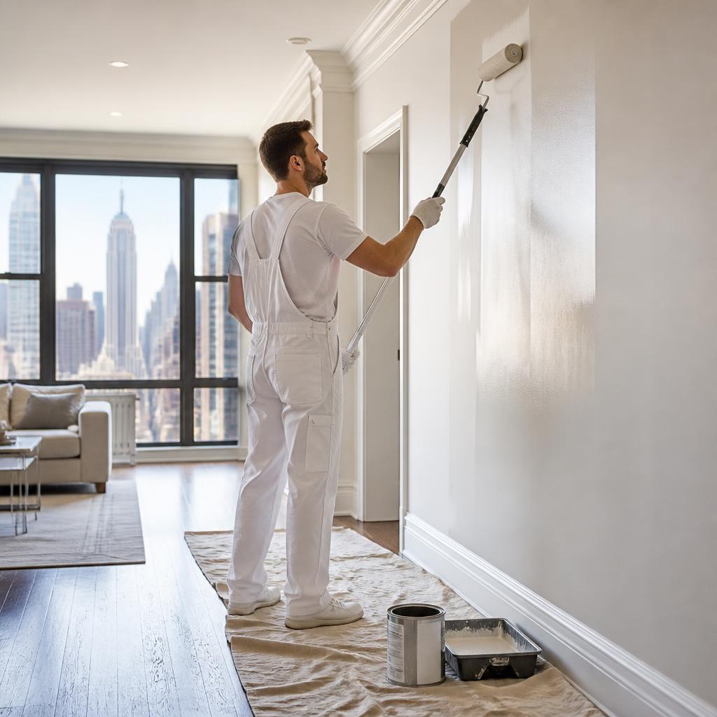 Professional painter at work in a luxury Manhattan apartment